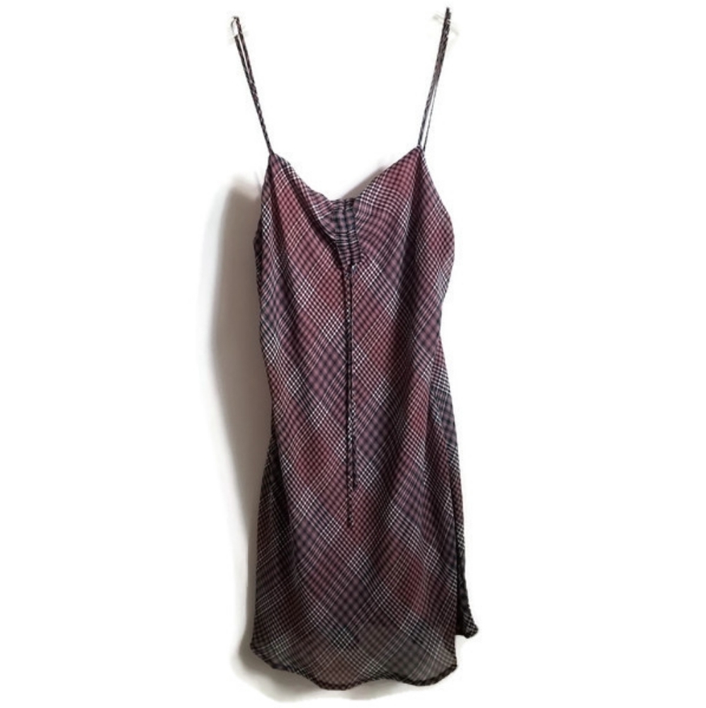 Urban Outfitters slip dress pink gray tartan sz M